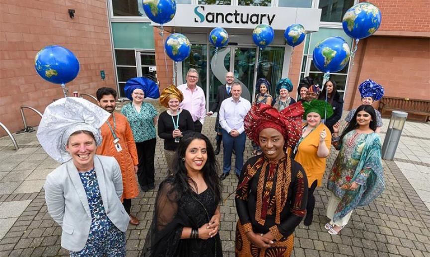 Staff gathered at Sanctuary’s Worcester offices to celebrate Cultural Diversity Day