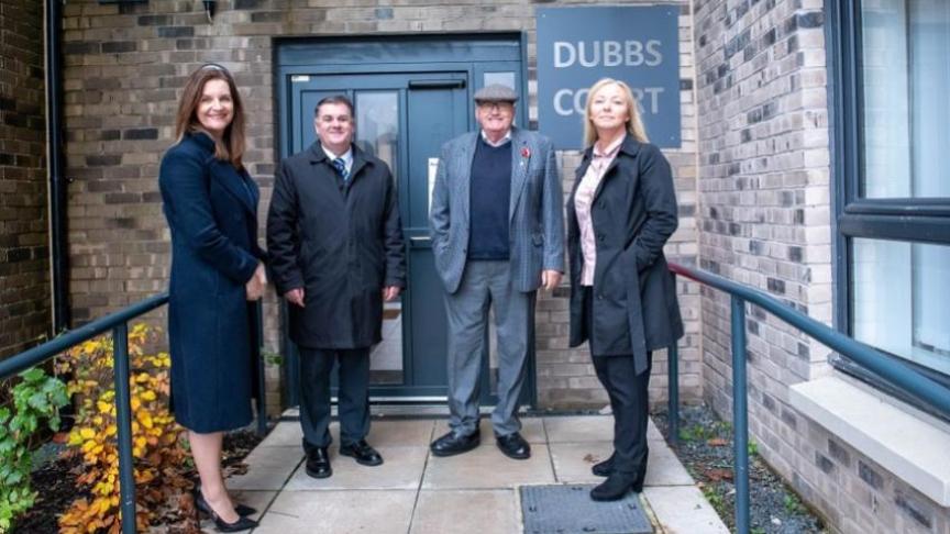 Cllrs Stephen McCabe and David Wilson with Sanctuary's Gillian Lavety and Pat Cahill at Sanctuary's new development in Dubbs Road, Port Glasgow