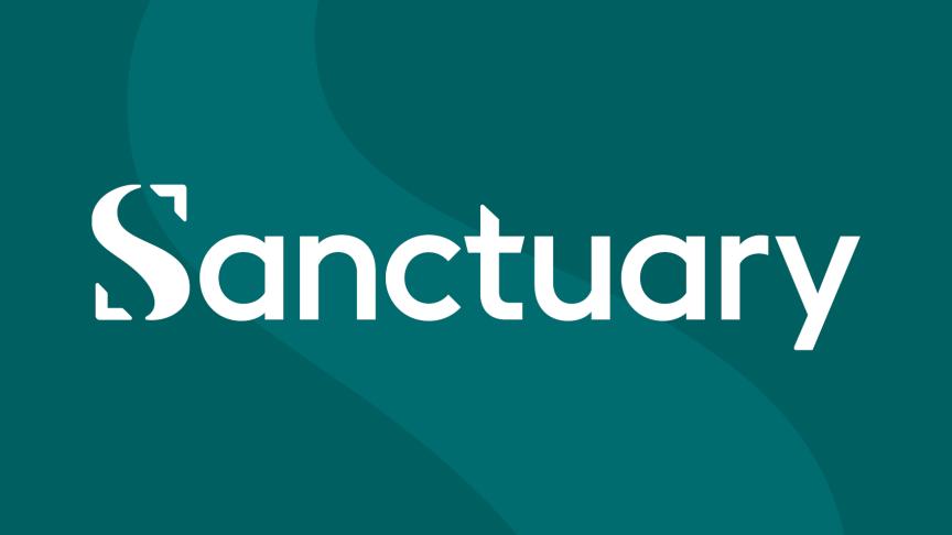 Sanctuary logo on teal background