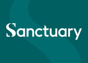 Sanctuary logo on teal background